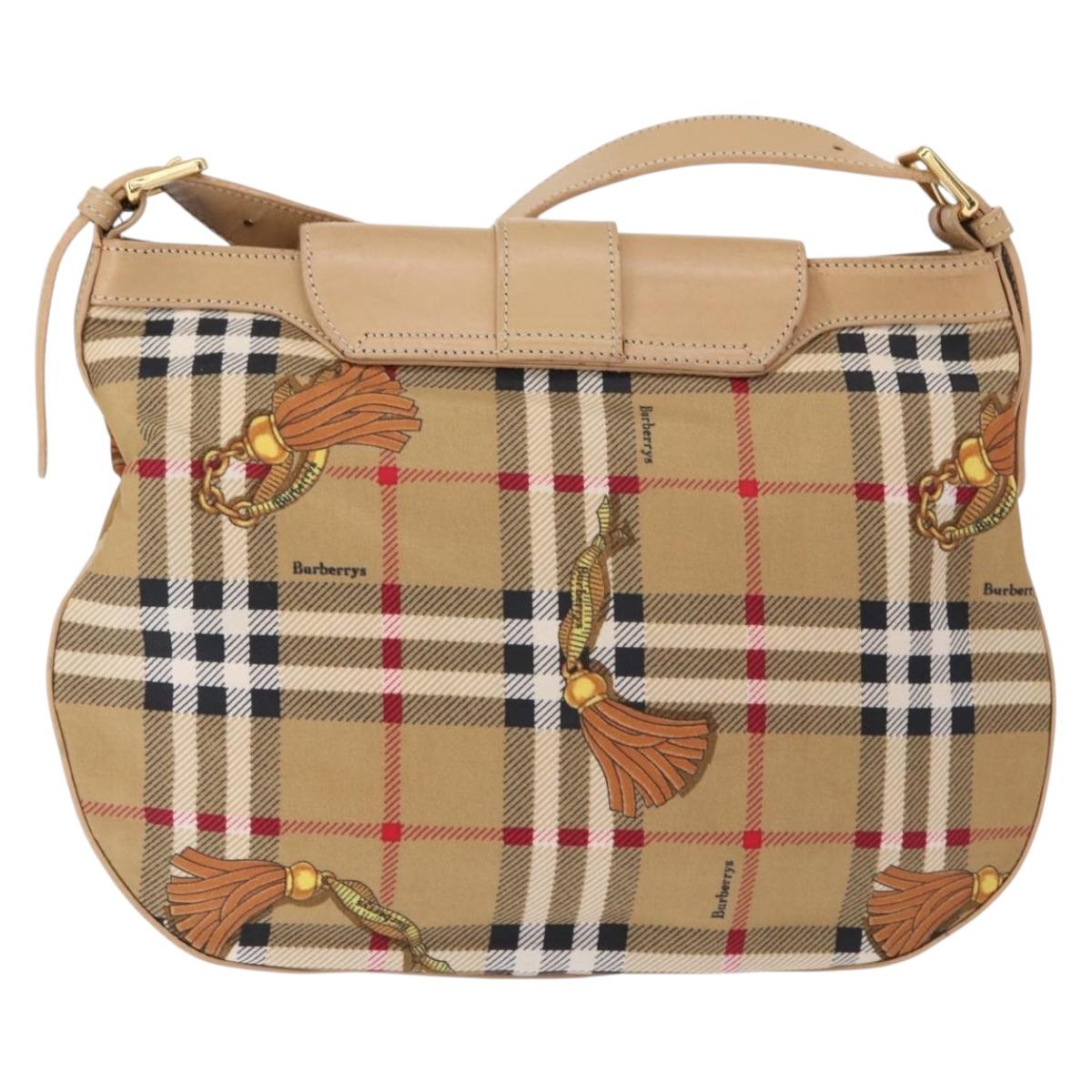 Burberrys Nova Check Shoulder Bag Nylon Beige Gold Auth 153830