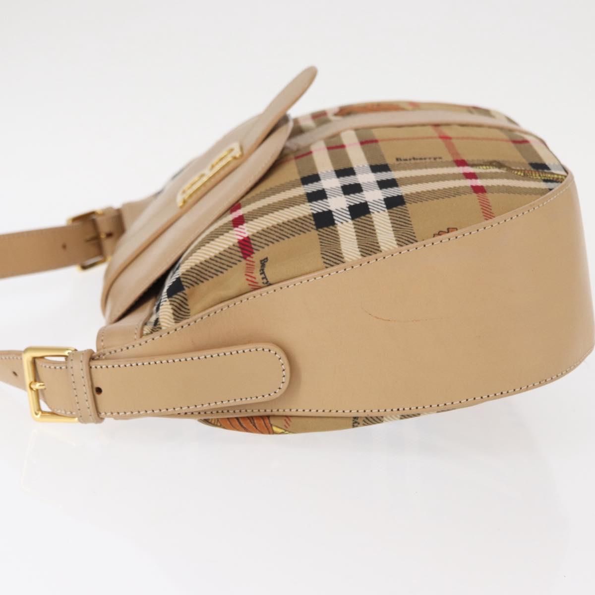 Burberrys Nova Check Shoulder Bag Nylon Beige Gold Auth 153830