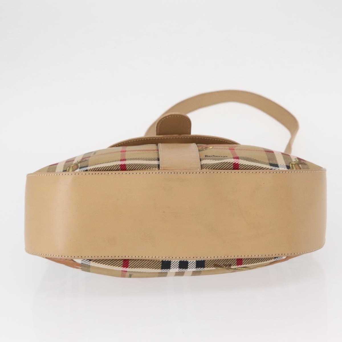 Burberrys Nova Check Shoulder Bag Nylon Beige Gold Auth 153830