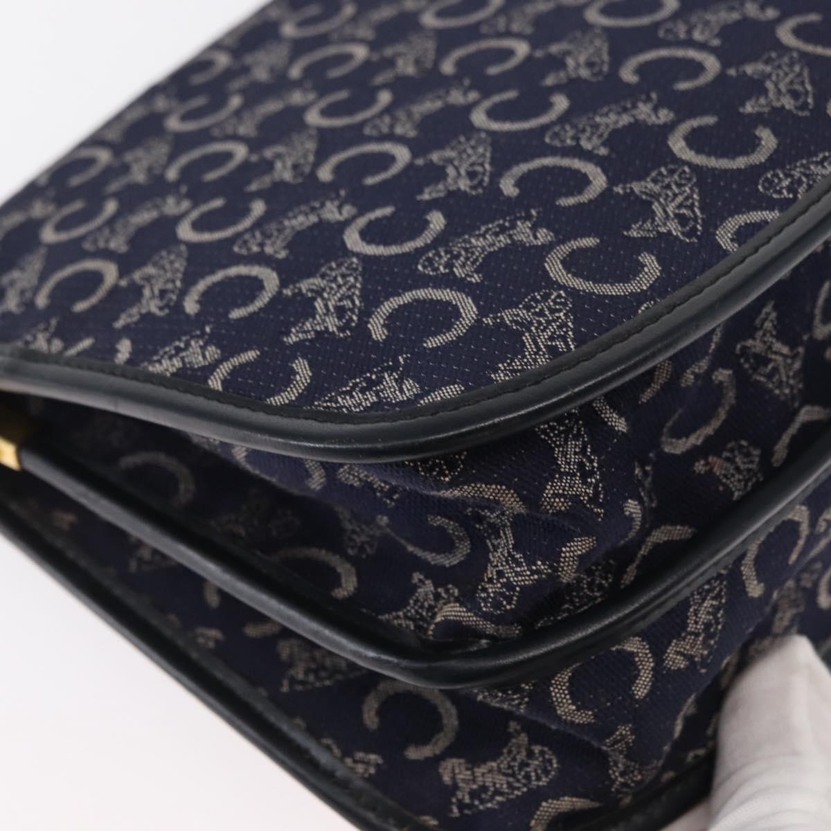 CELINE C Sulky Horse Carriage Shoulder Bag Canvas Leather Navy Gold Auth 153832