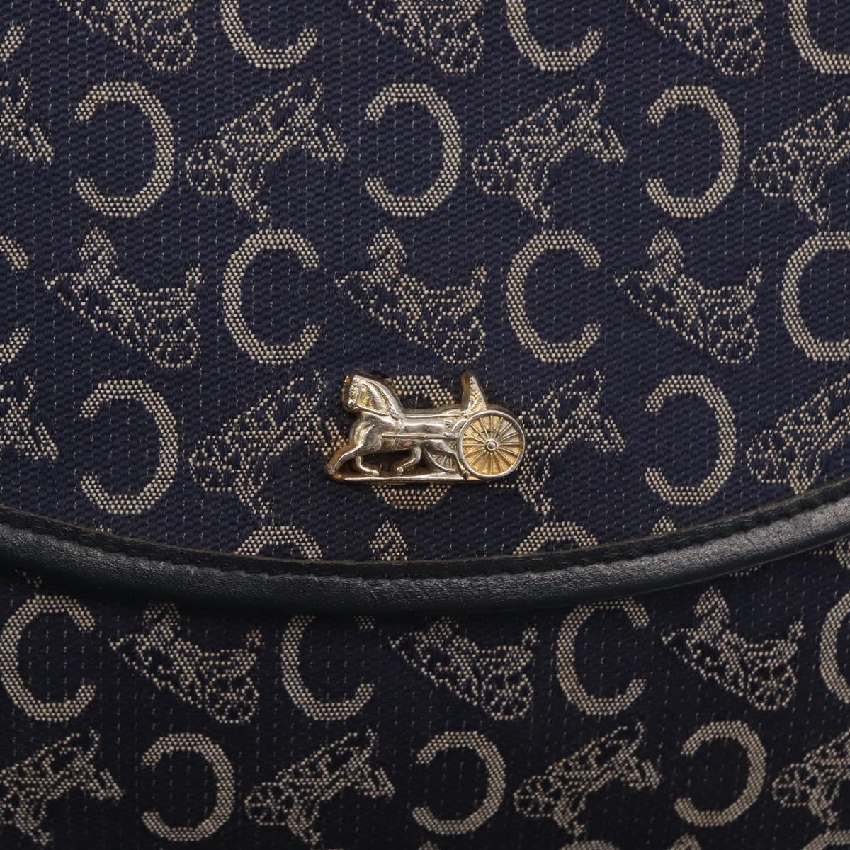 CELINE C Sulky Horse Carriage Shoulder Bag Canvas Leather Navy Gold Auth 153832