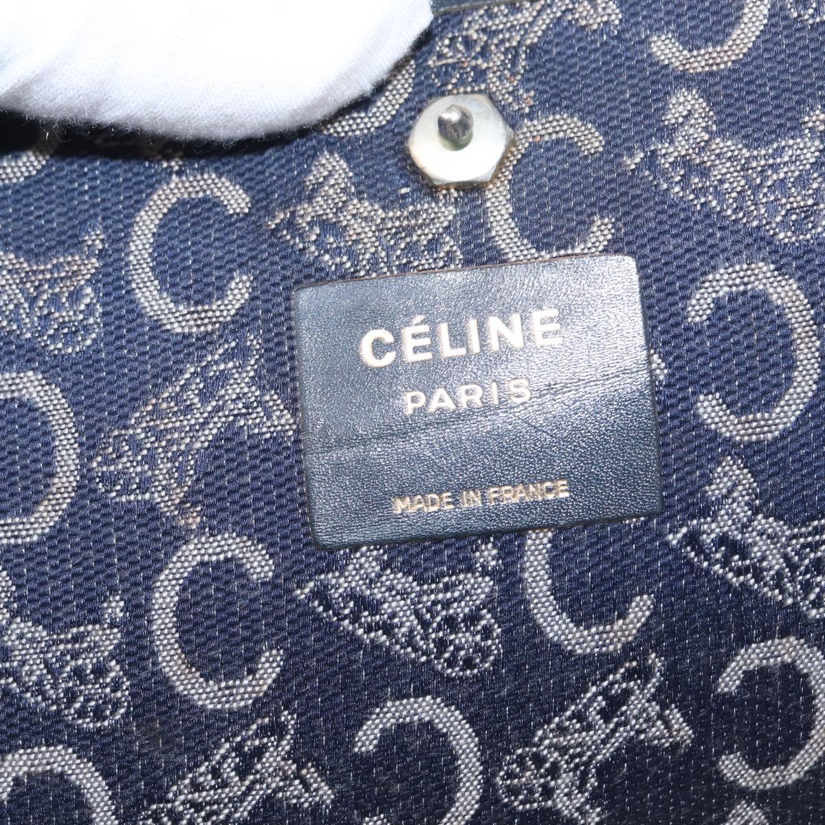 CELINE C Sulky Horse Carriage Shoulder Bag Canvas Leather Navy Gold Auth 153832