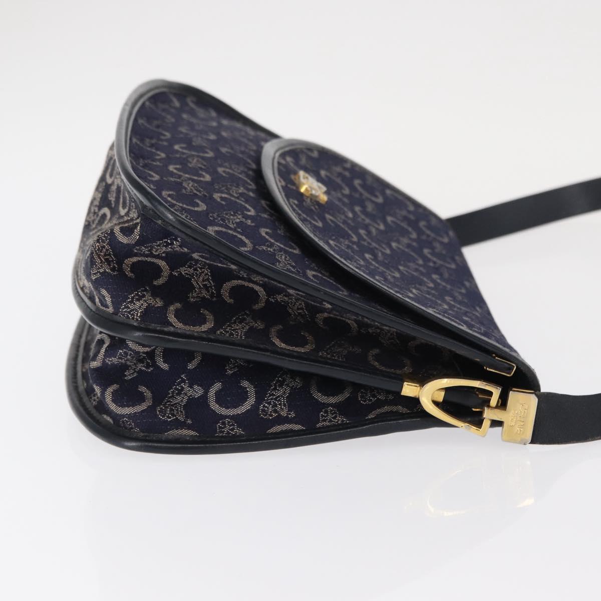CELINE C Sulky Horse Carriage Shoulder Bag Canvas Leather Navy Gold Auth 153832