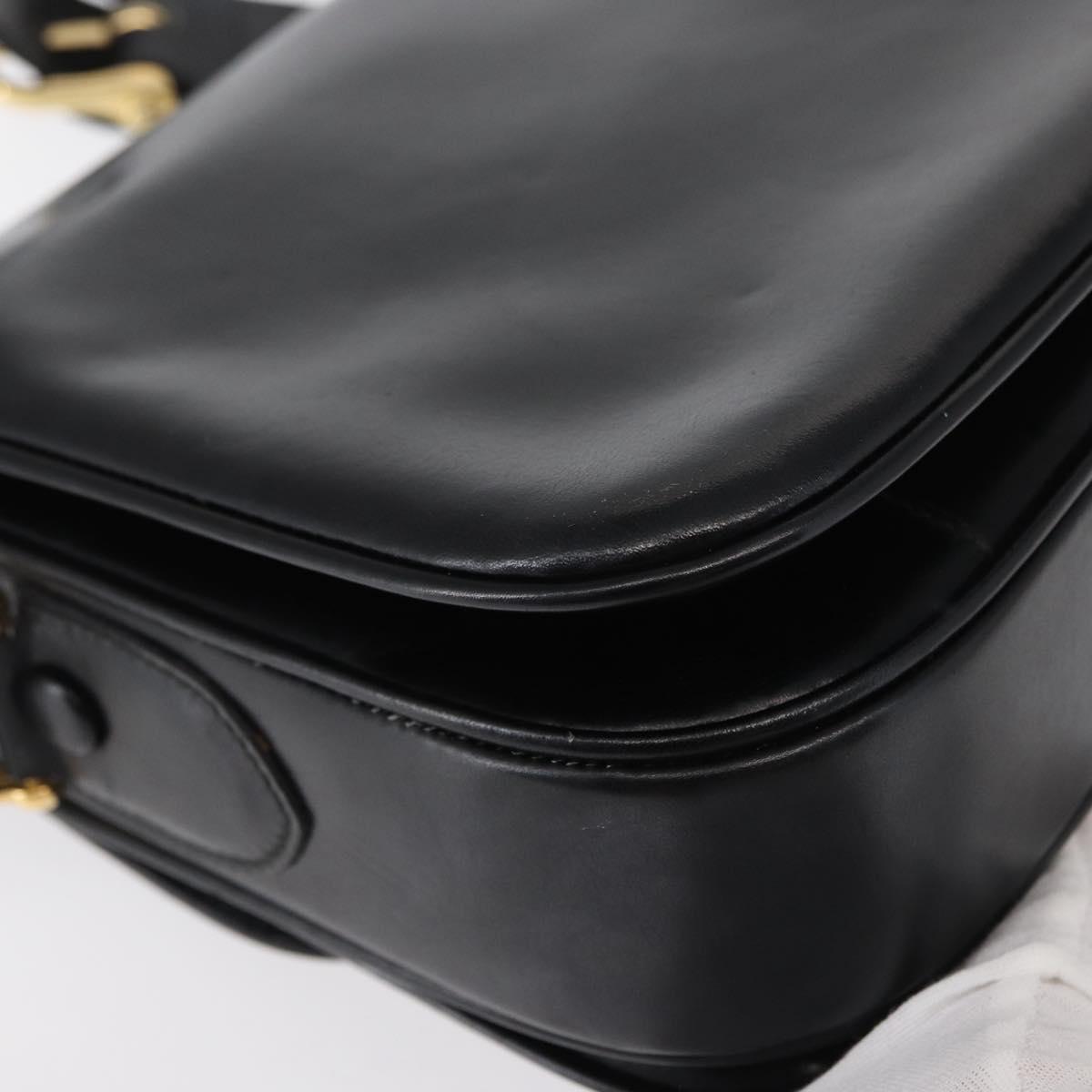 CELINE Horse Carriage Shoulder Bag Leather Black Gold Auth 153833