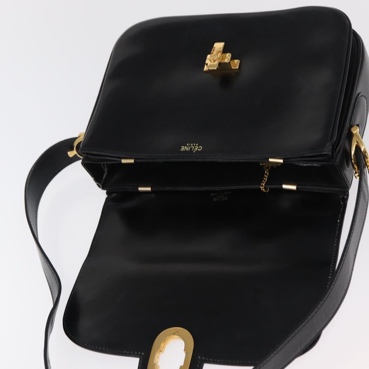 CELINE Horse Carriage Shoulder Bag Leather Black Gold Auth 153833