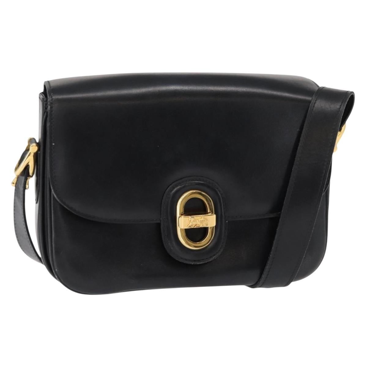 CELINE Horse Carriage Shoulder Bag Leather Black Gold Auth 153833