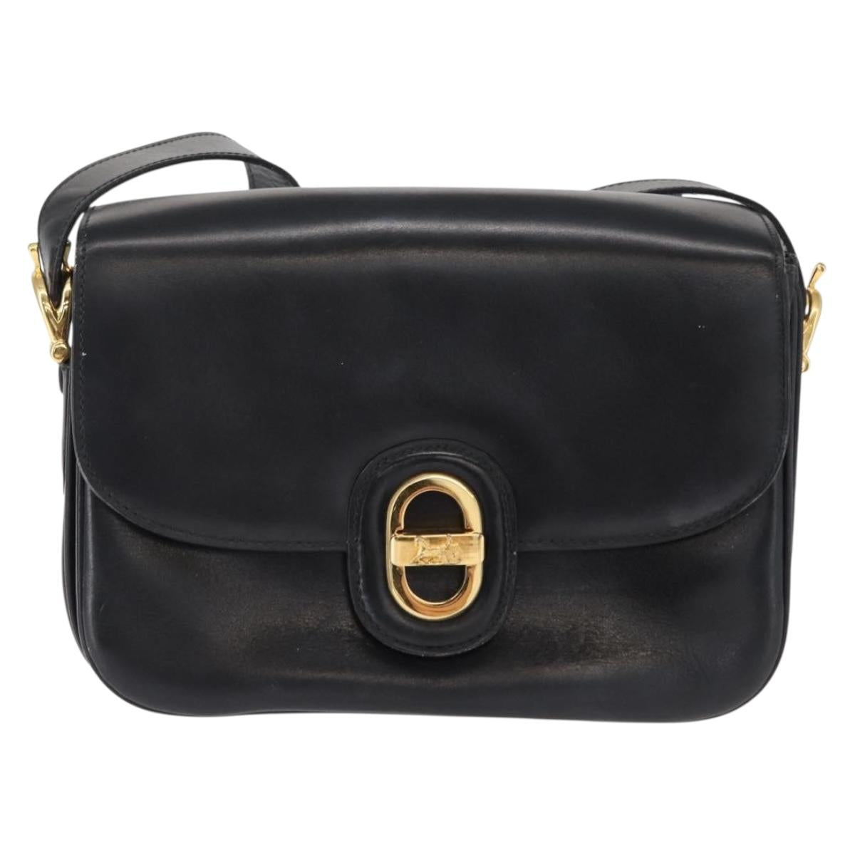 CELINE Horse Carriage Shoulder Bag Leather Black Gold Auth 153833