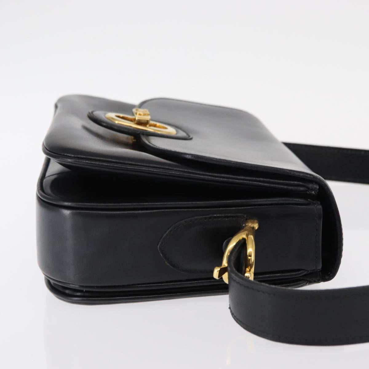 CELINE Horse Carriage Shoulder Bag Leather Black Gold Auth 153833