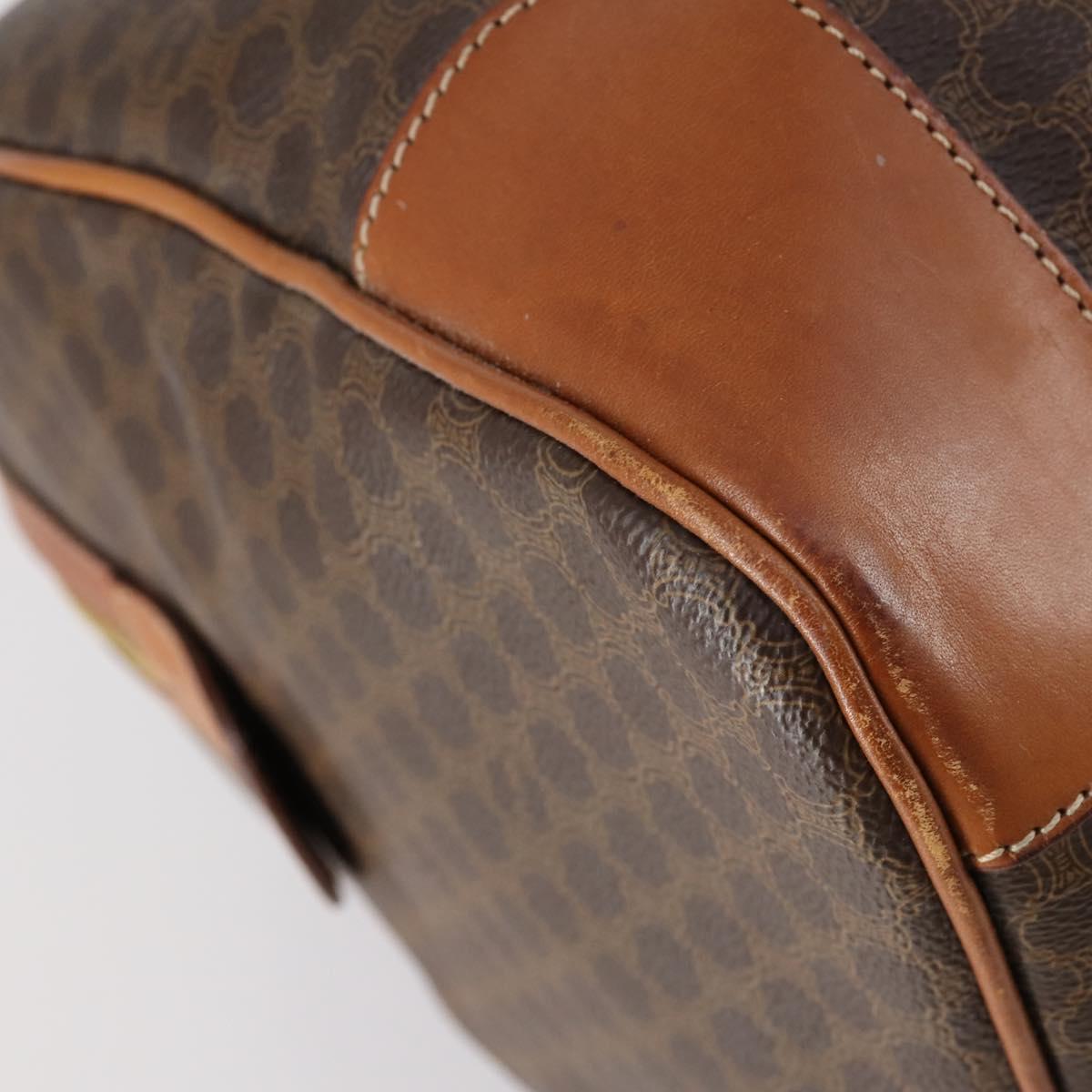 CELINE Macadam Canvas Boston Bag PVC 2way Brown Gold Auth 153834