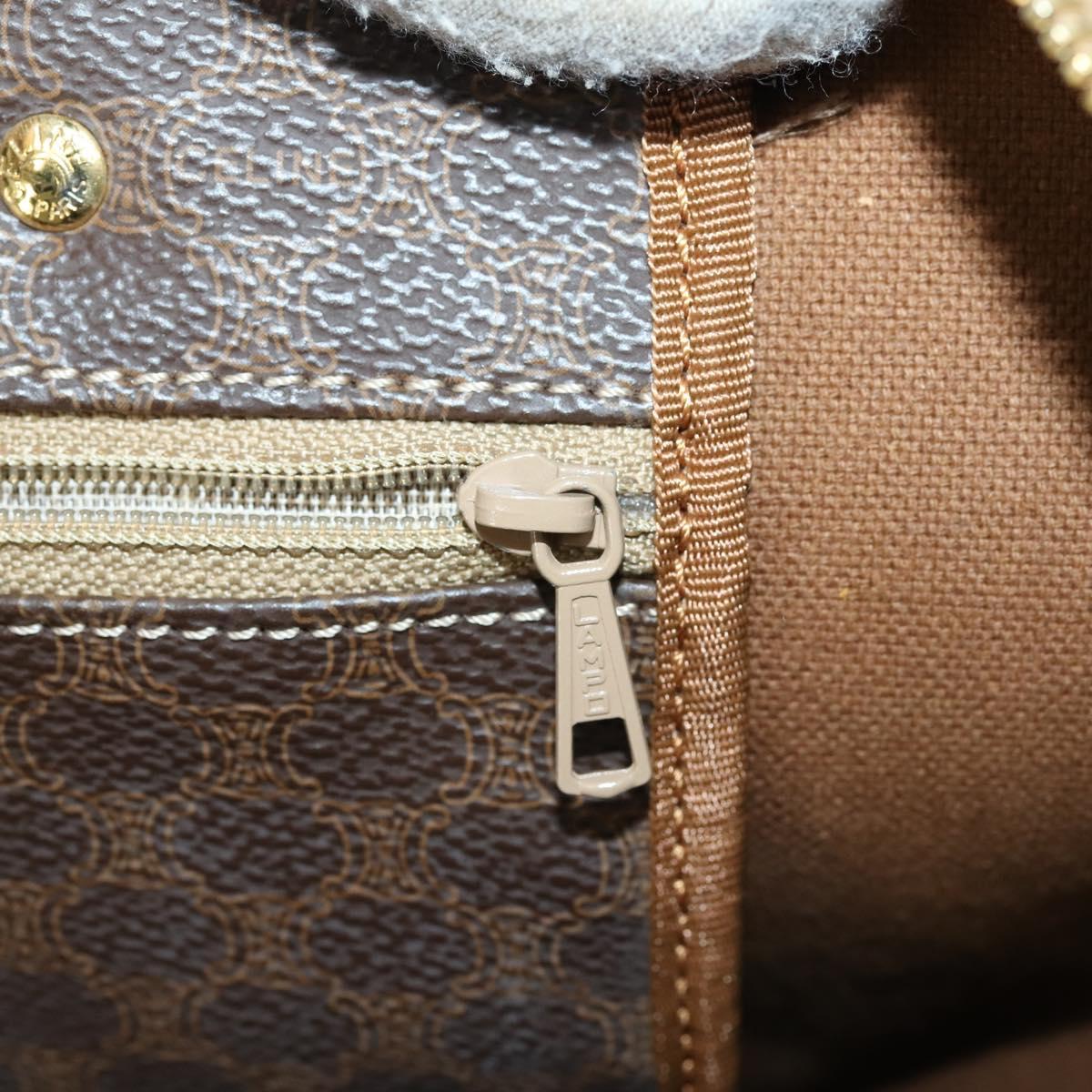 CELINE Macadam Canvas Boston Bag PVC 2way Brown Gold Auth 153834