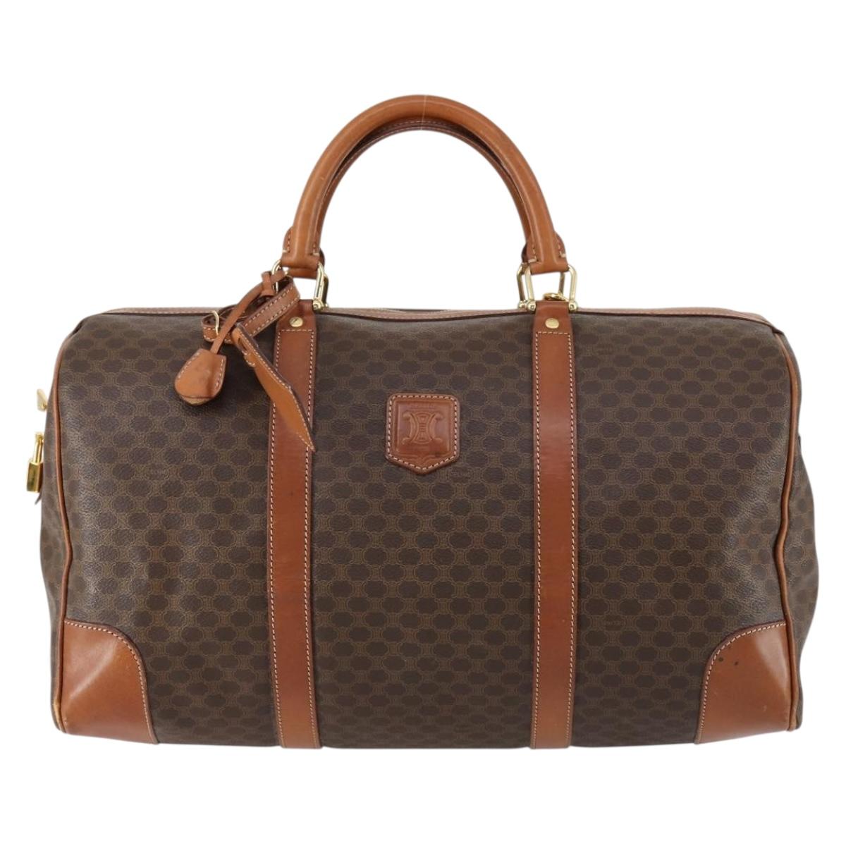 CELINE Macadam Canvas Boston Bag PVC 2way Brown Gold Auth 153834