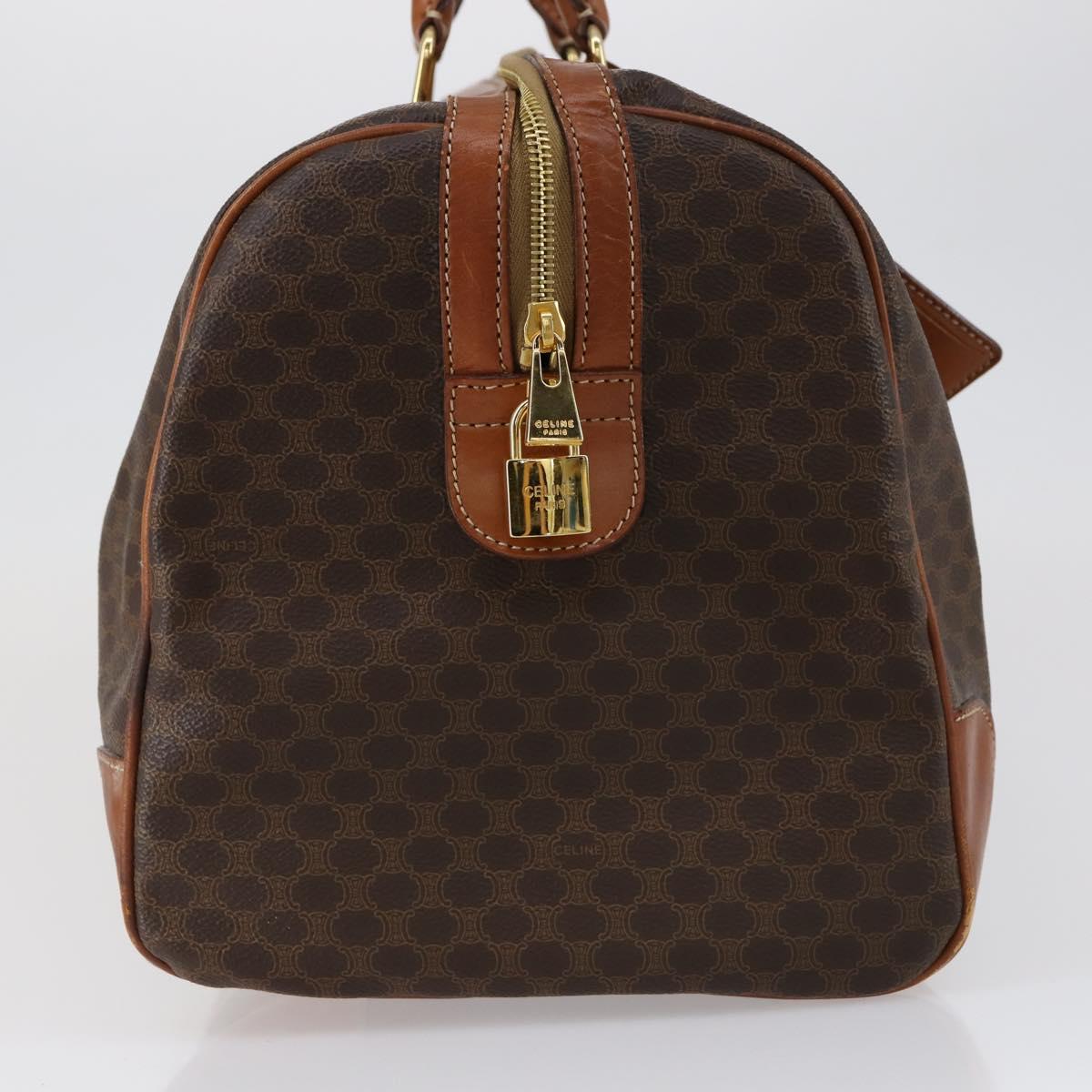 CELINE Macadam Canvas Boston Bag PVC 2way Brown Gold Auth 153834