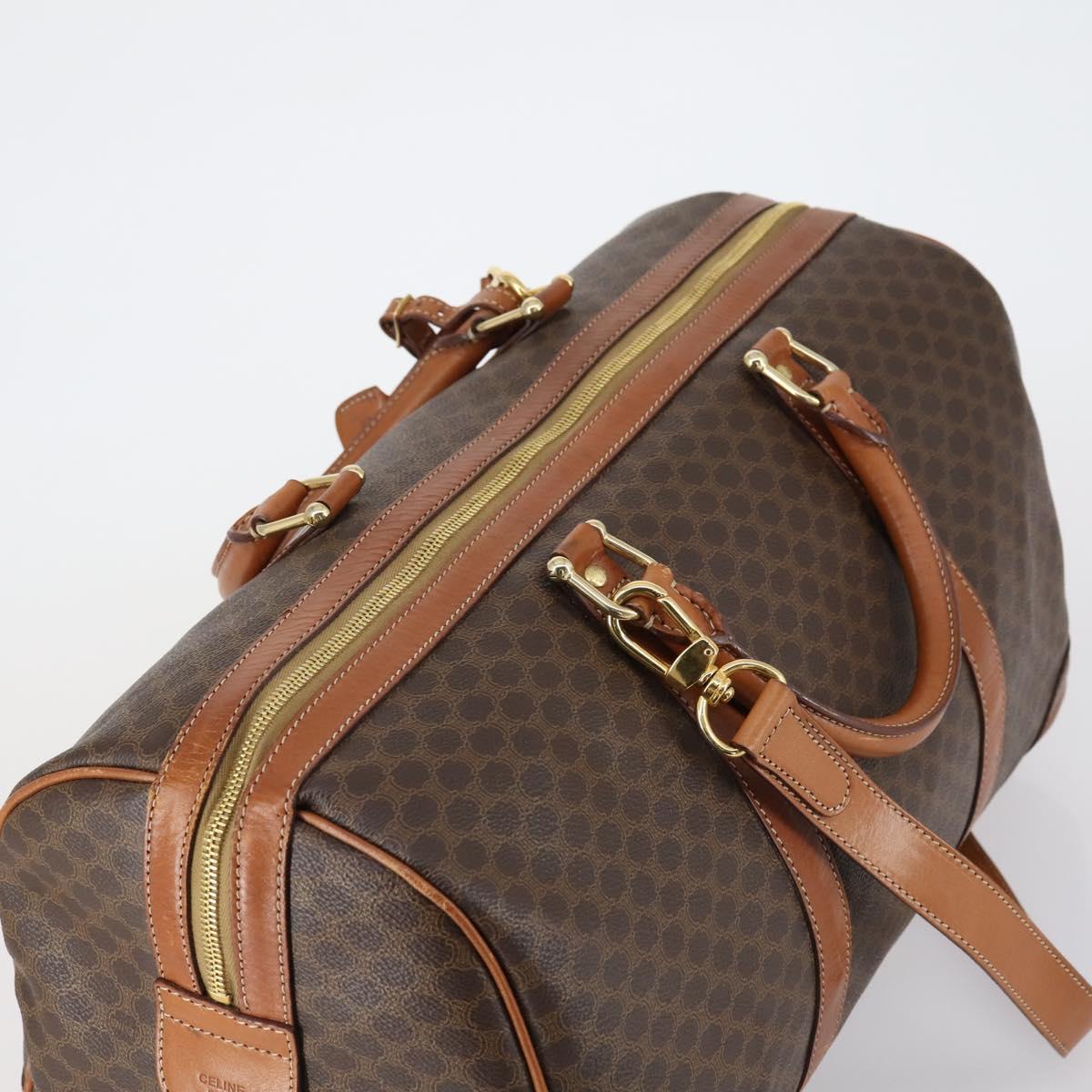 CELINE Macadam Canvas Boston Bag PVC 2way Brown Gold Auth 153834