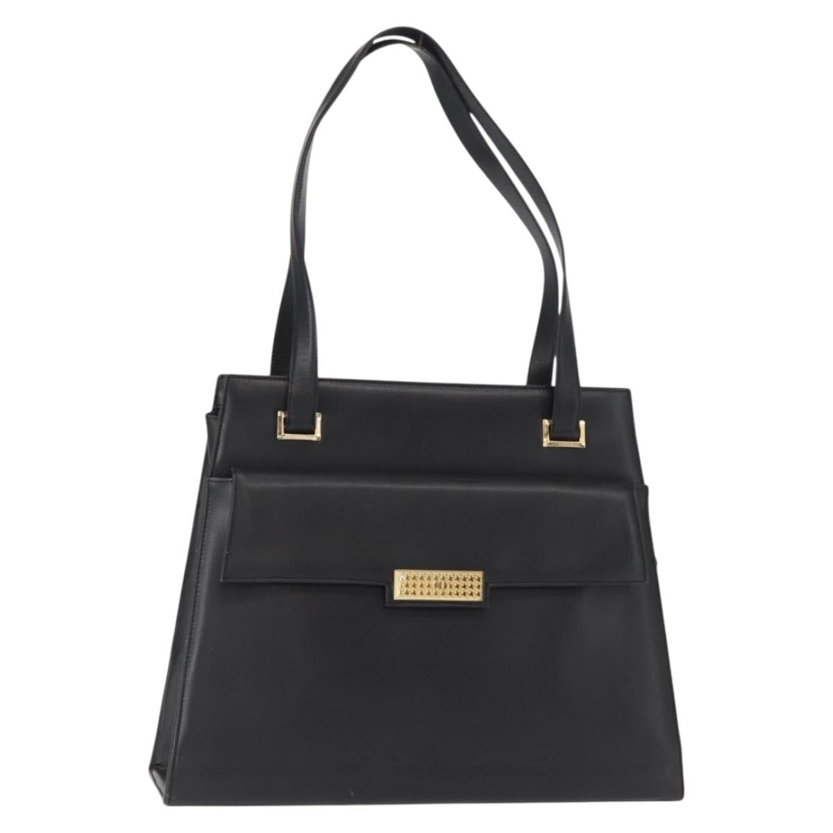 Christian Dior Tote Bag Leather Black Gold Auth 153835