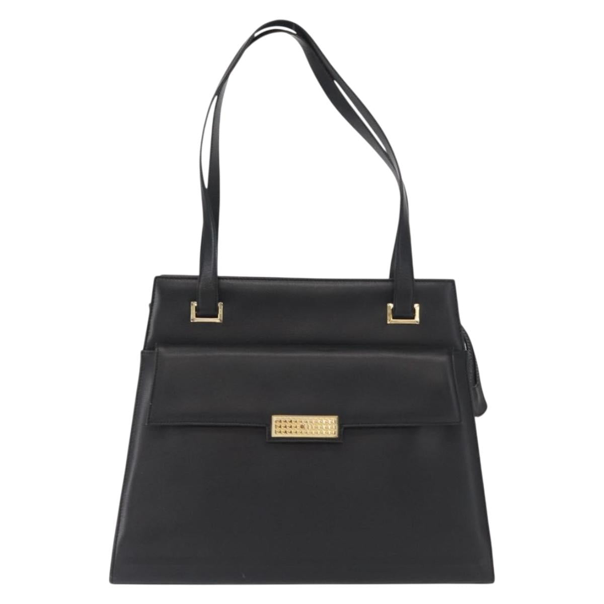 Christian Dior Tote Bag Leather Black Gold Auth 153835