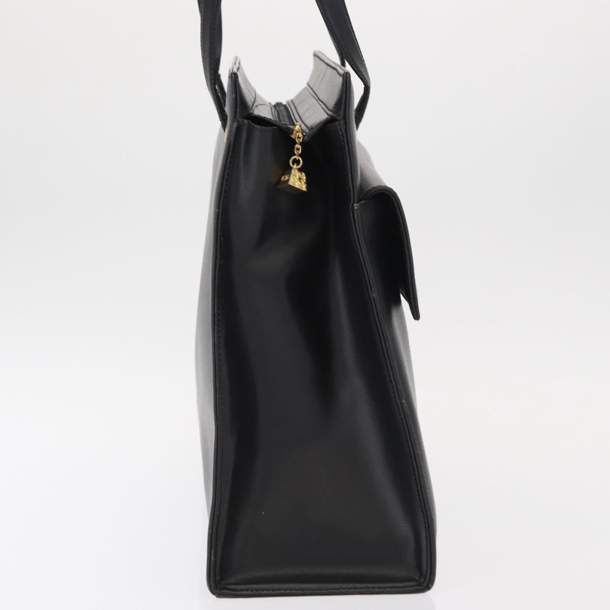 Christian Dior Tote Bag Leather Black Gold Auth 153835