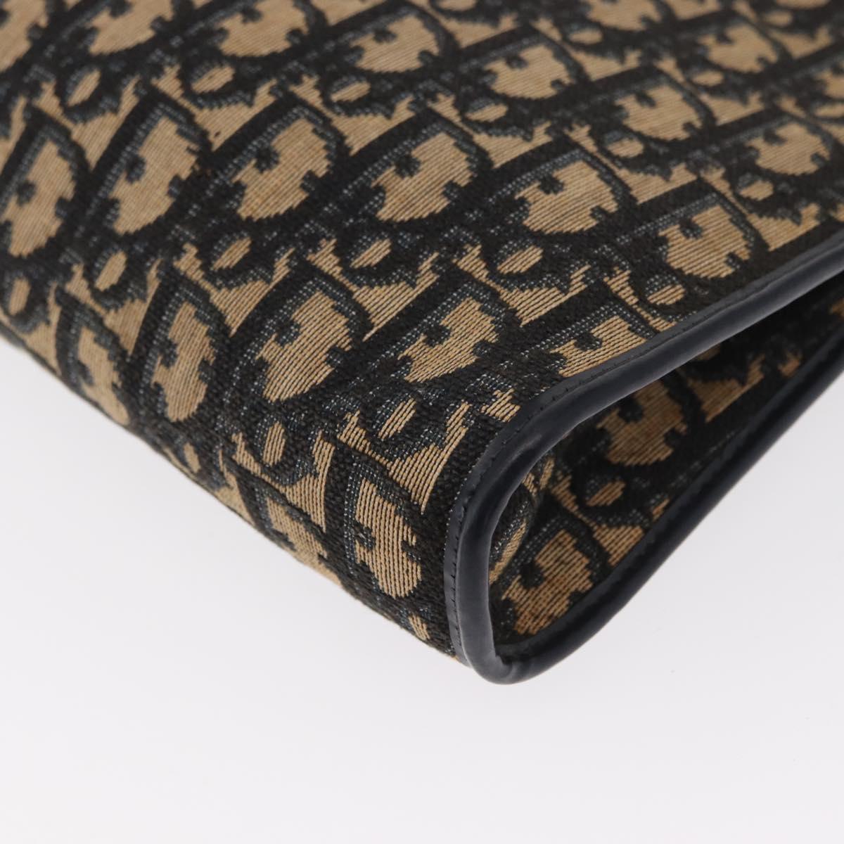 Christian Dior Trotter Canvas Shoulder Bag Navy Gold Auth 153836