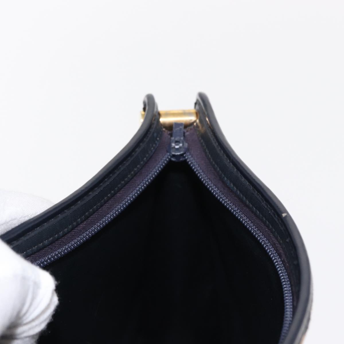 Christian Dior Trotter Canvas Shoulder Bag Navy Gold Auth 153836