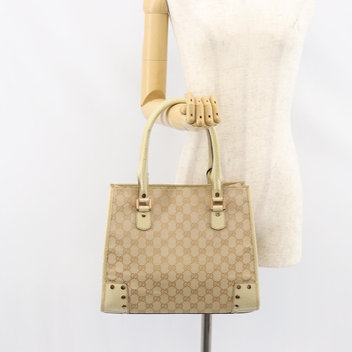 GUCCI GG Canvas Hand Bag Beige Gold 124260 Auth 153846A