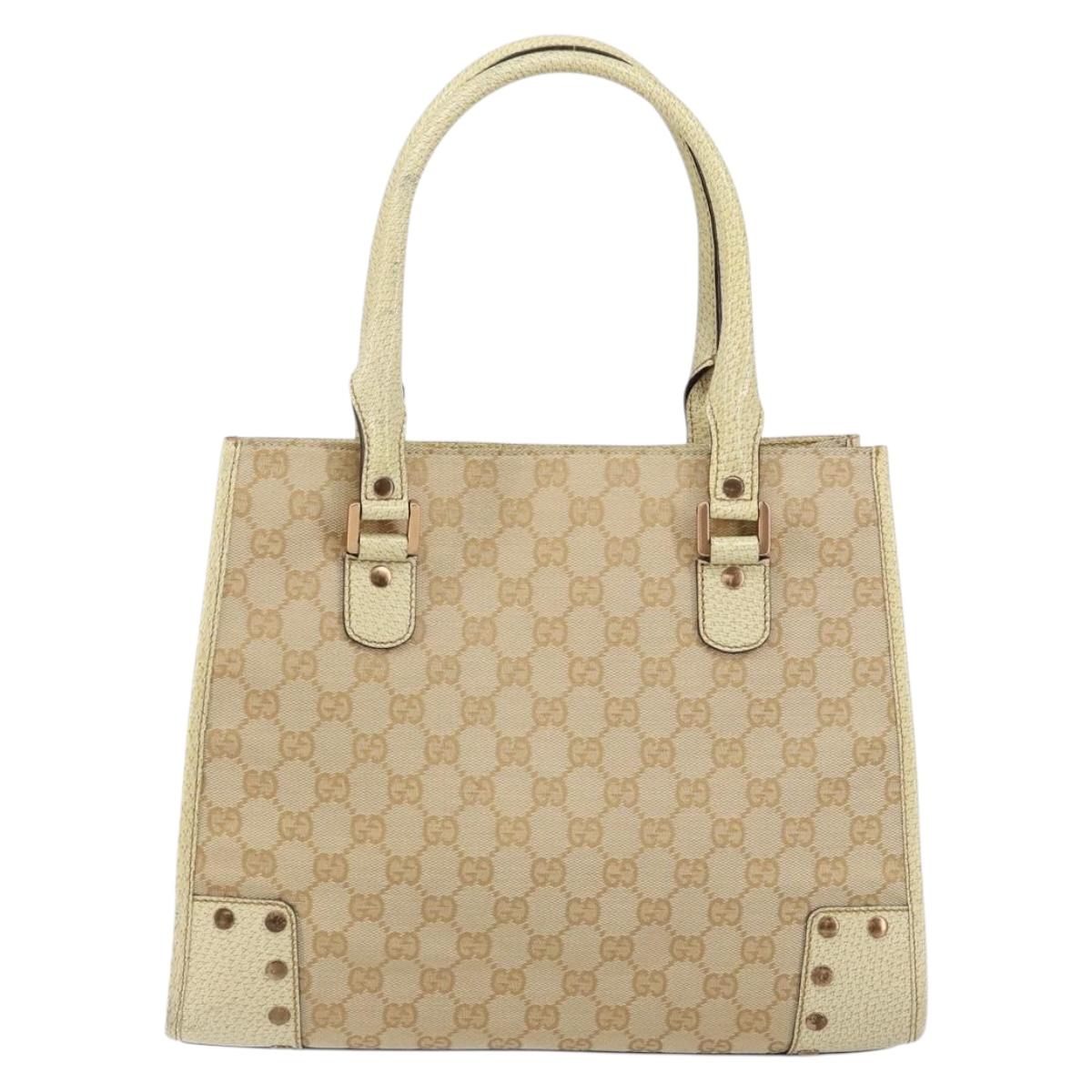 GUCCI GG Canvas Hand Bag Beige Gold 124260 Auth 153846A
