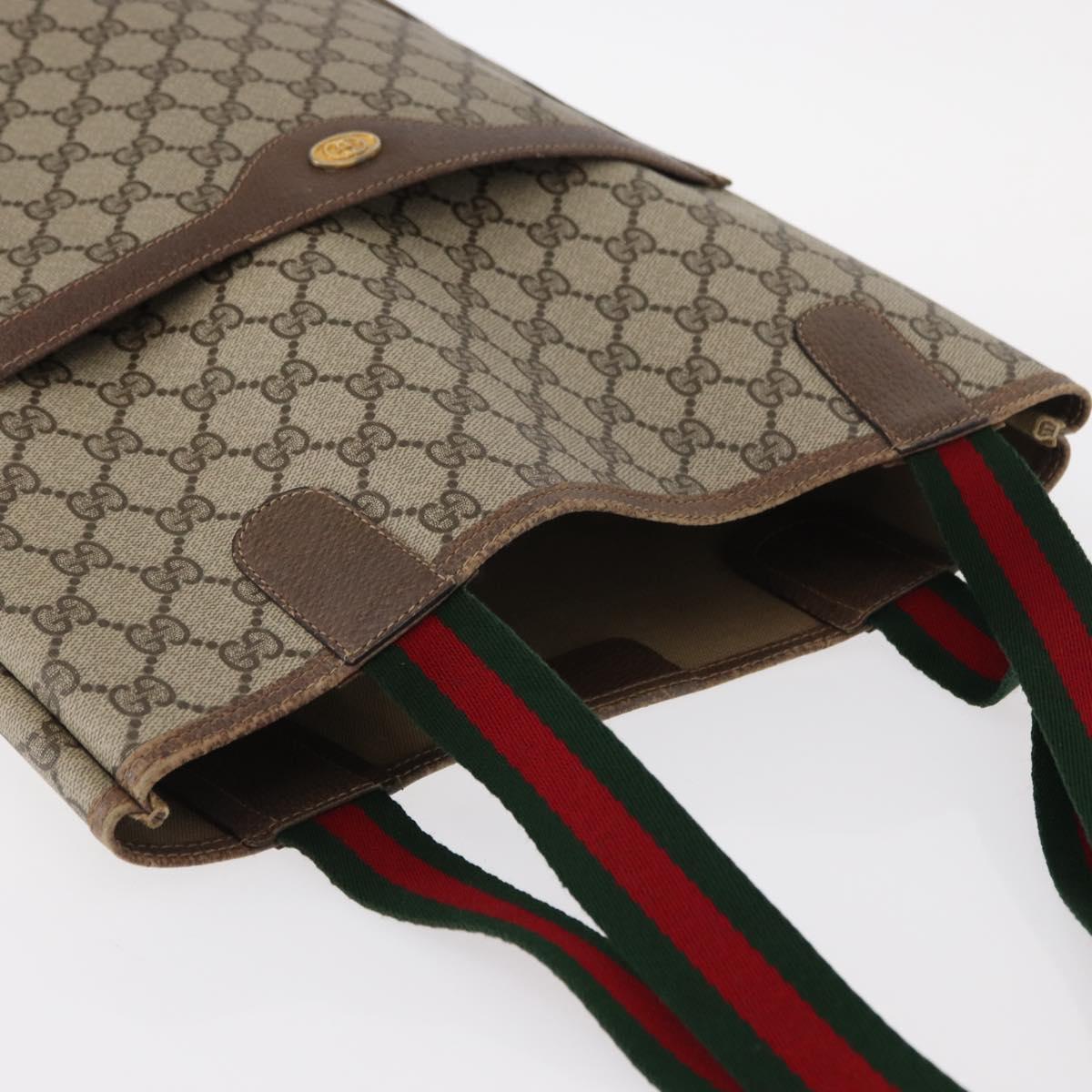 GUCCI GG Supreme Web Sherry Line Tote Bag PVC Beige Gold 39 02 003 Auth 153847