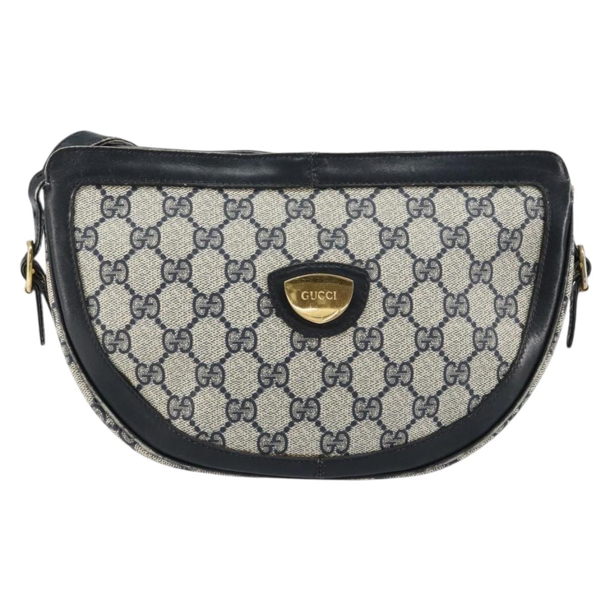 GUCCI GG Supreme Shoulder Bag PVC Navy Gold Auth 153848