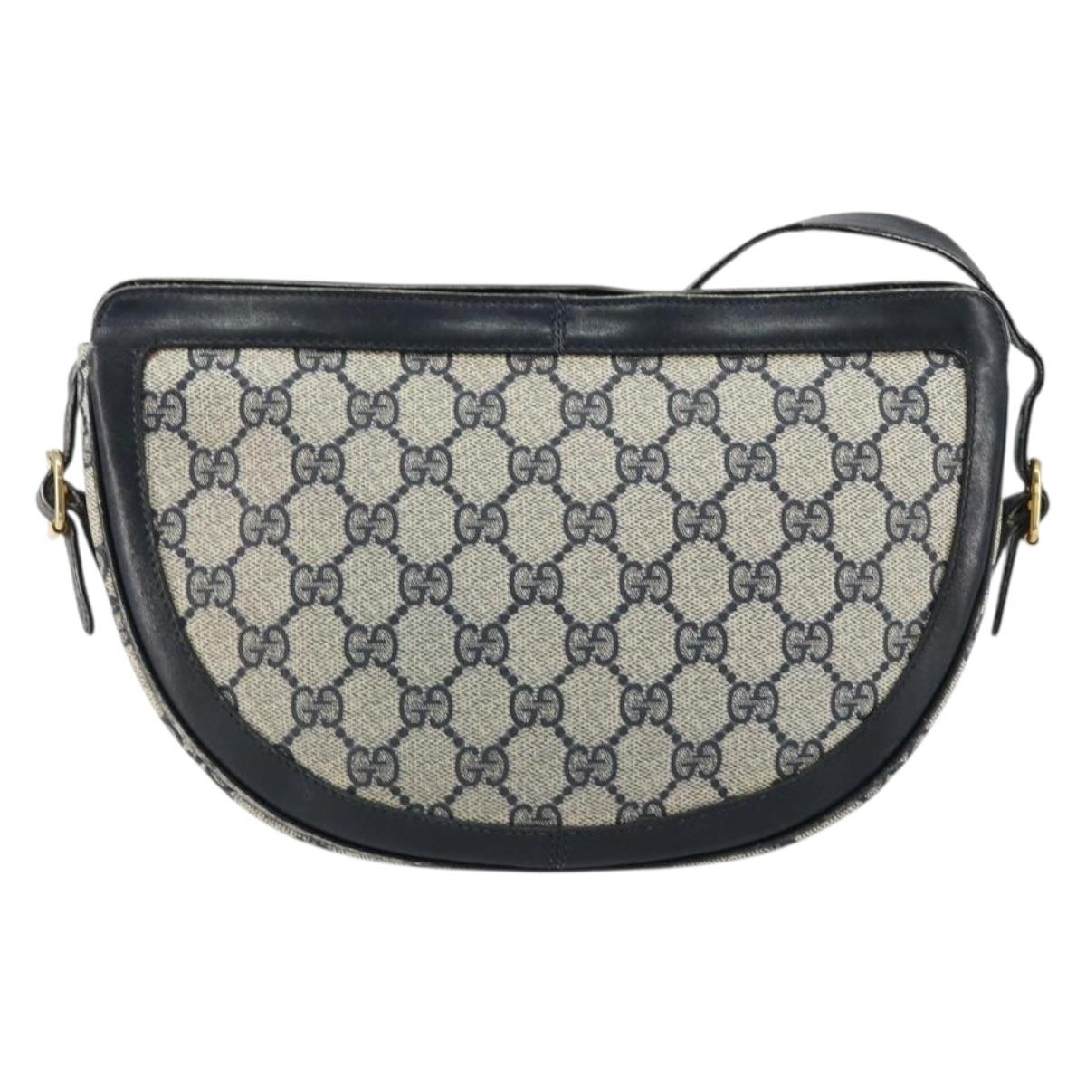 GUCCI GG Supreme Shoulder Bag PVC Navy Gold Auth 153848