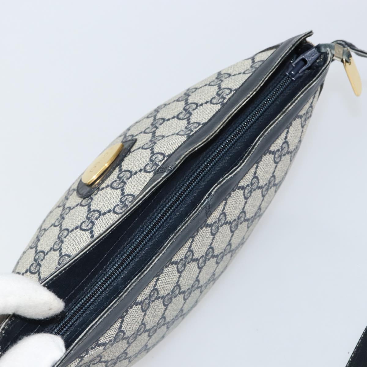 GUCCI GG Supreme Shoulder Bag PVC Navy Gold Auth 153848