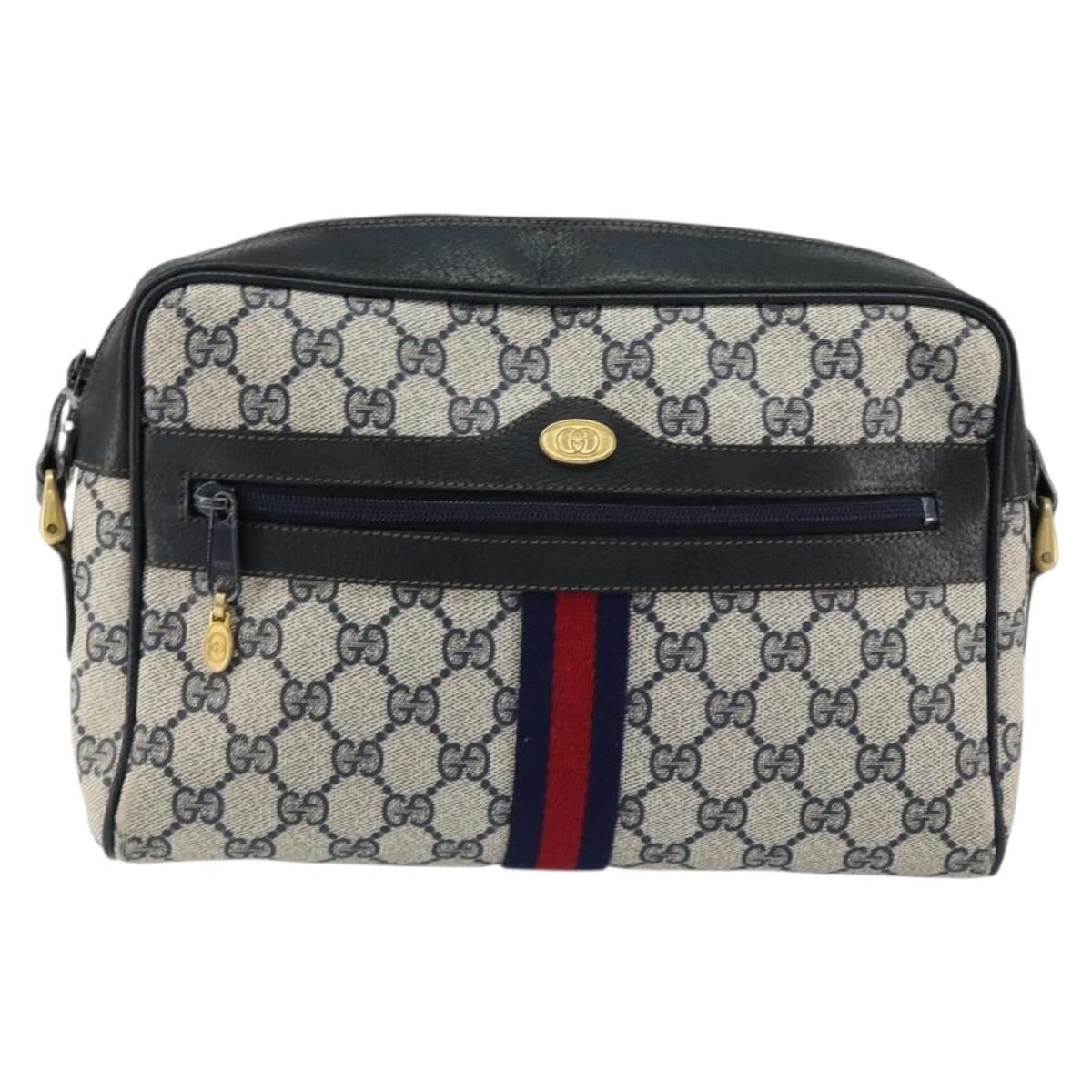 GUCCI GG Supreme Sherry Line Shoulder Bag PVC Navy Gold 001 4071 5 Auth 153849