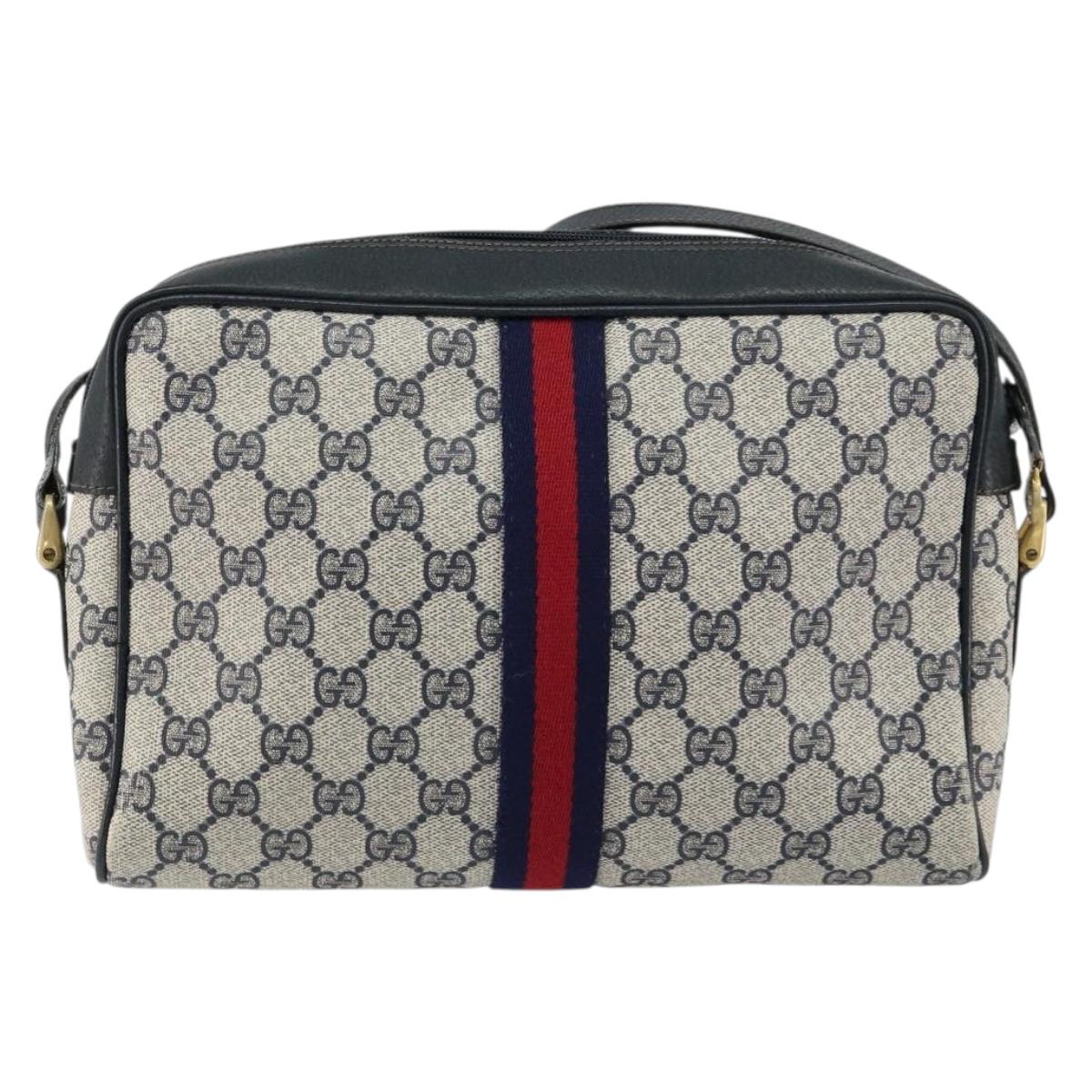 GUCCI GG Supreme Sherry Line Shoulder Bag PVC Navy Gold 001 4071 5 Auth 153849