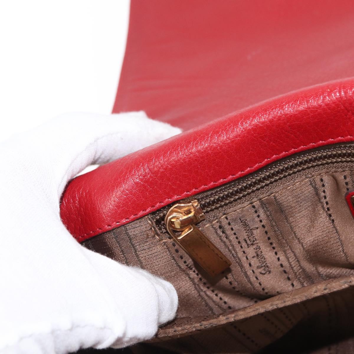 Salvatore Ferragamo Gancini Shoulder Bag Leather Red Gold Auth 153850