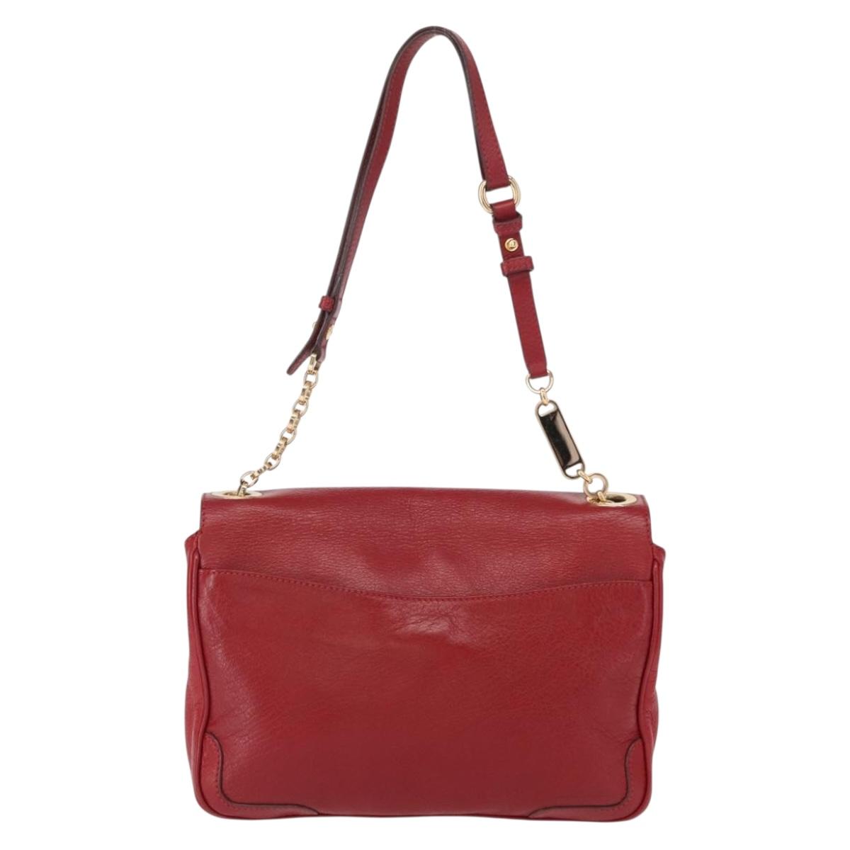 Salvatore Ferragamo Gancini Shoulder Bag Leather Red Gold Auth 153850