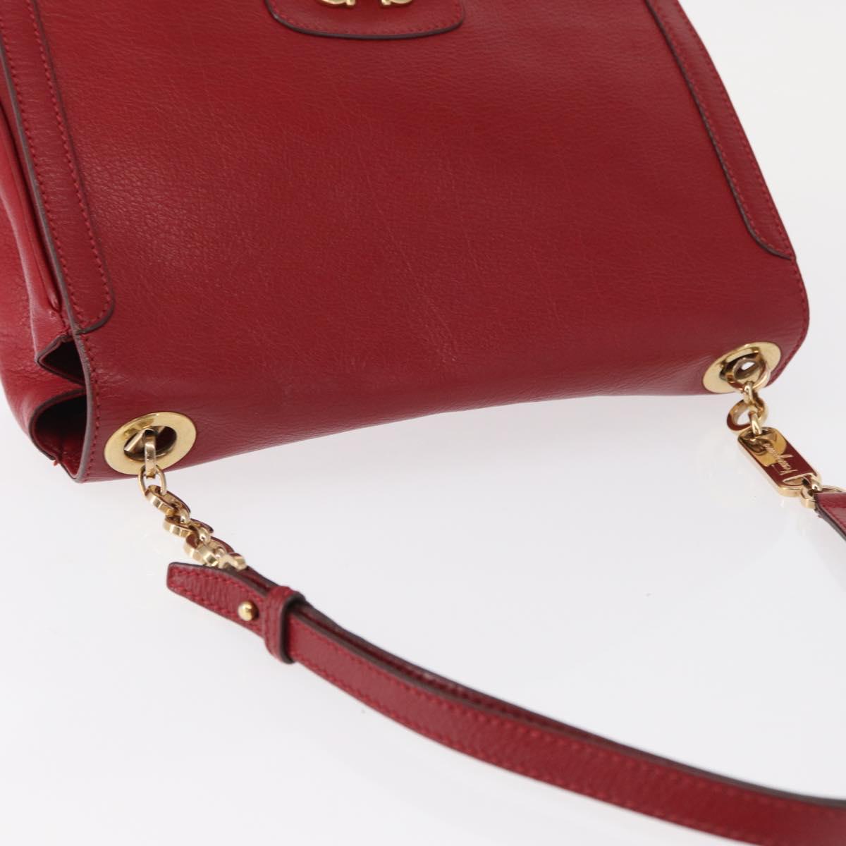 Salvatore Ferragamo Gancini Shoulder Bag Leather Red Gold Auth 153850