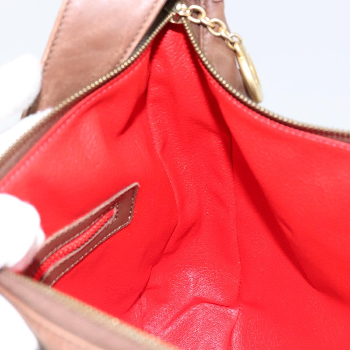 CELINE Circle Shoulder Bag Leather Brown Gold Auth 153852