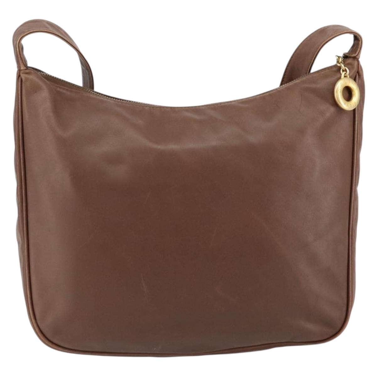 CELINE Circle Shoulder Bag Leather Brown Gold Auth 153852