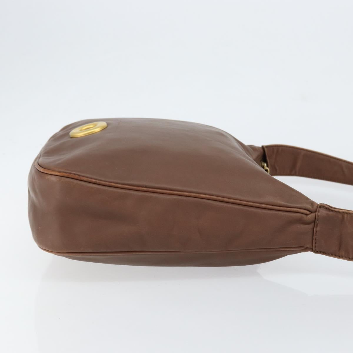 CELINE Circle Shoulder Bag Leather Brown Gold Auth 153852