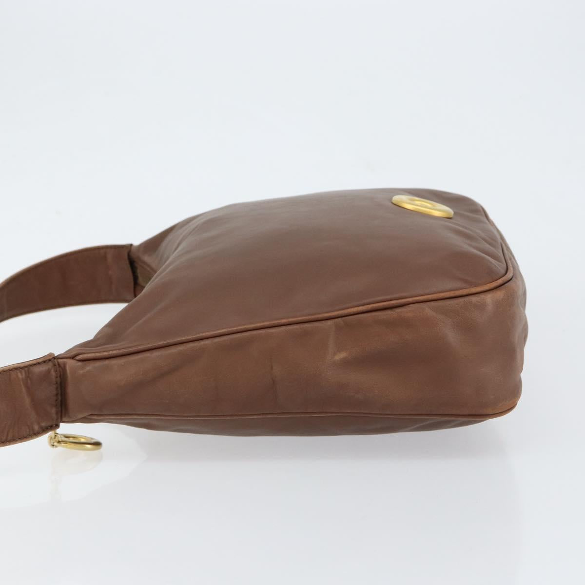 CELINE Circle Shoulder Bag Leather Brown Gold Auth 153852