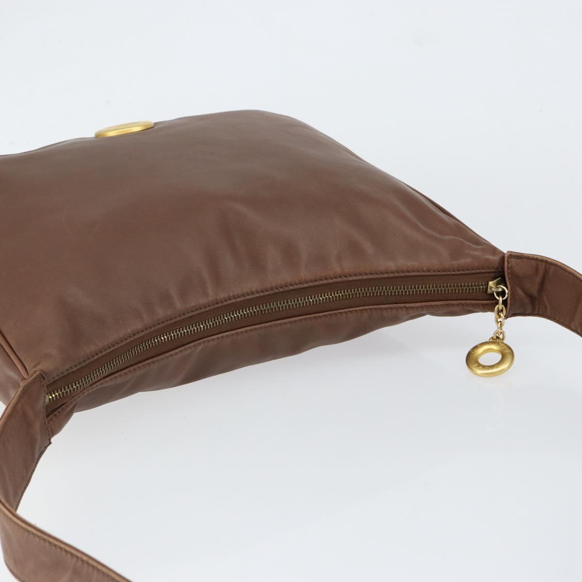CELINE Circle Shoulder Bag Leather Brown Gold Auth 153852