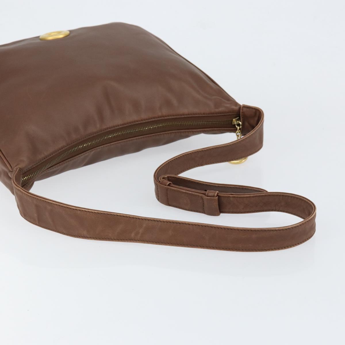 CELINE Circle Shoulder Bag Leather Brown Gold Auth 153852