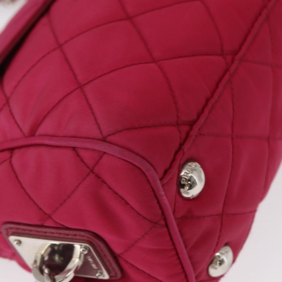 PRADA Chain Shoulder Bag Nylon Pink Silver Auth 153853