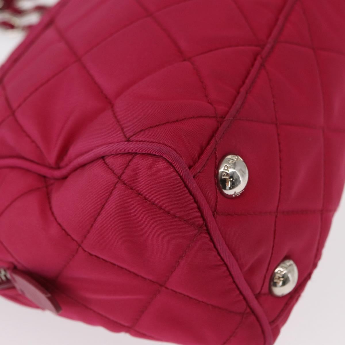 PRADA Chain Shoulder Bag Nylon Pink Silver Auth 153853