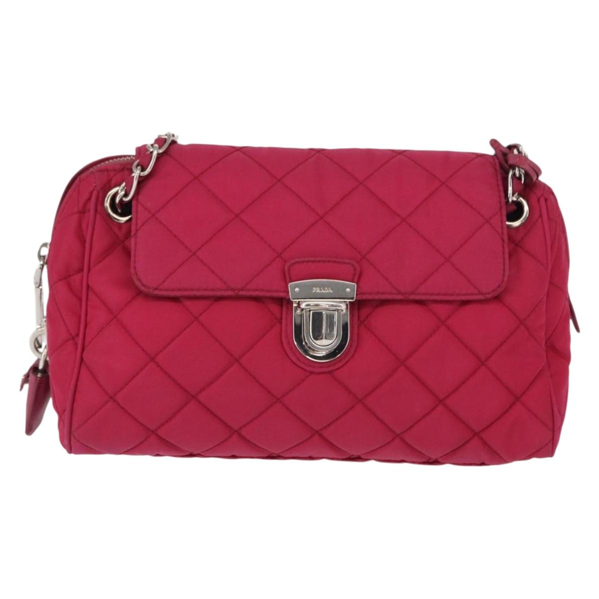 PRADA Chain Shoulder Bag Nylon Pink Silver Auth 153853