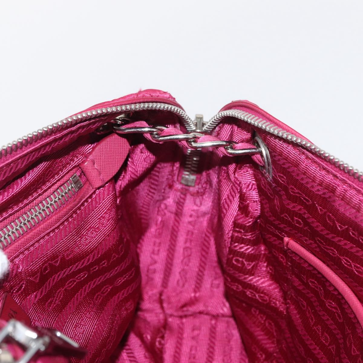 PRADA Chain Shoulder Bag Nylon Pink Silver Auth 153853