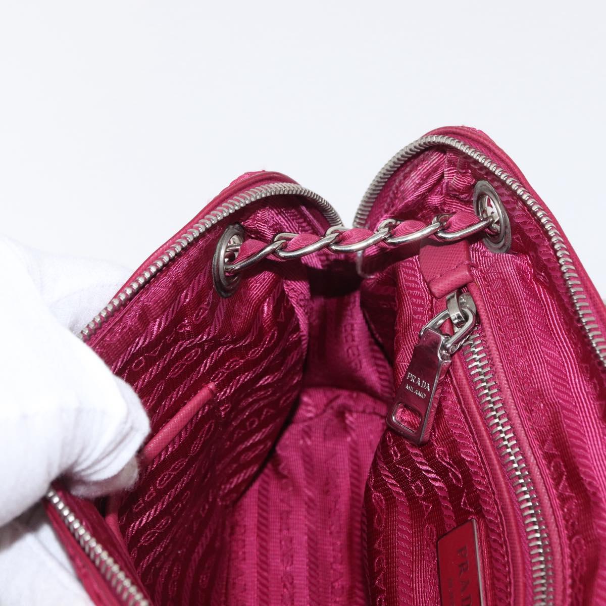 PRADA Chain Shoulder Bag Nylon Pink Silver Auth 153853