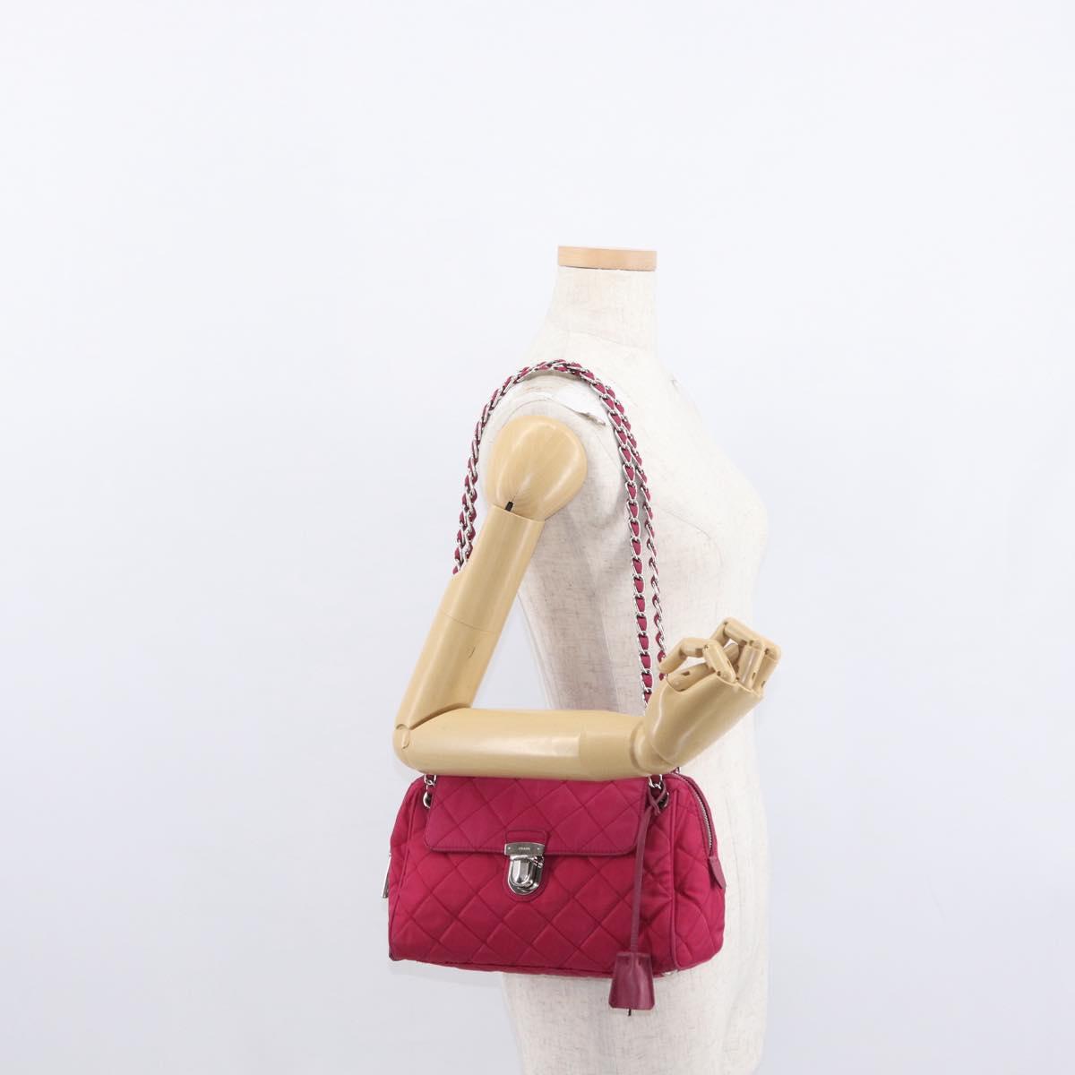 PRADA Chain Shoulder Bag Nylon Pink Silver Auth 153853