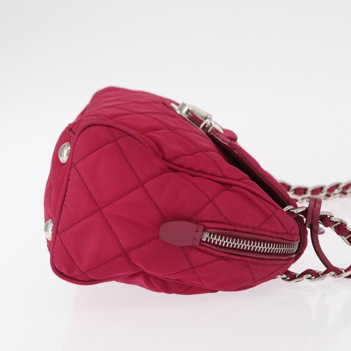PRADA Chain Shoulder Bag Nylon Pink Silver Auth 153853