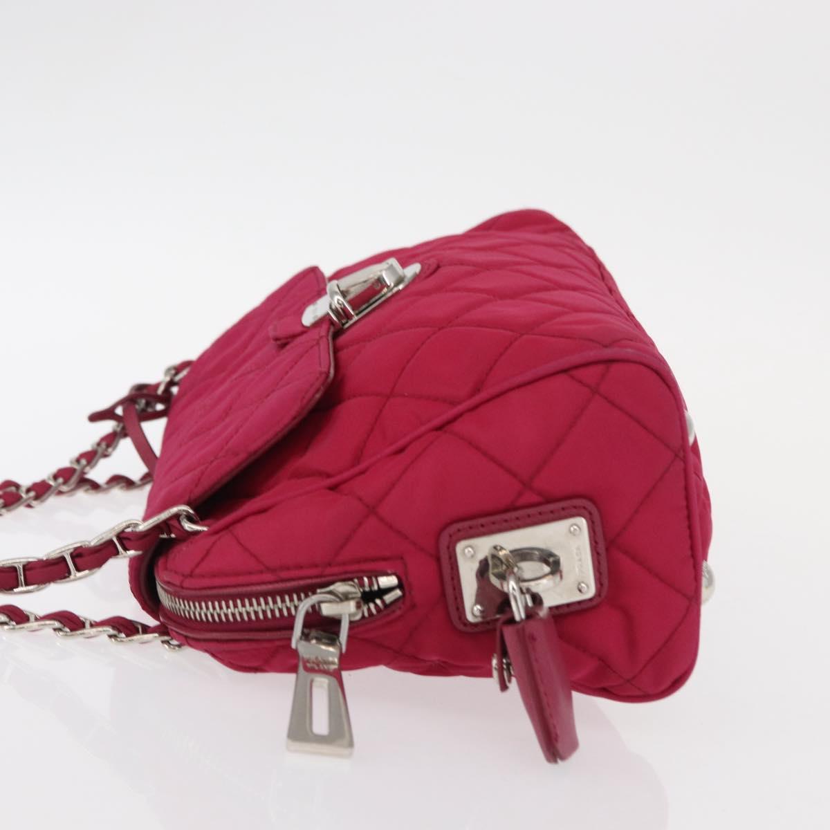 PRADA Chain Shoulder Bag Nylon Pink Silver Auth 153853