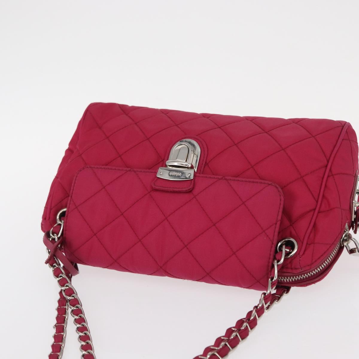 PRADA Chain Shoulder Bag Nylon Pink Silver Auth 153853