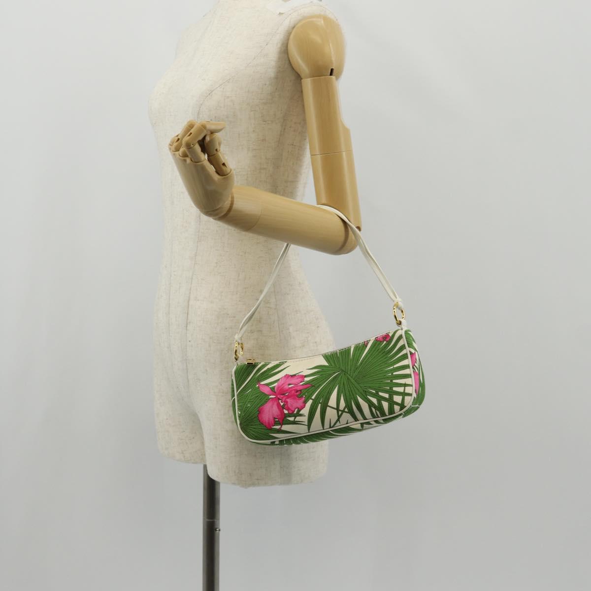 CELINE Accessory Pouch Canvas Green Gold Auth 153858V