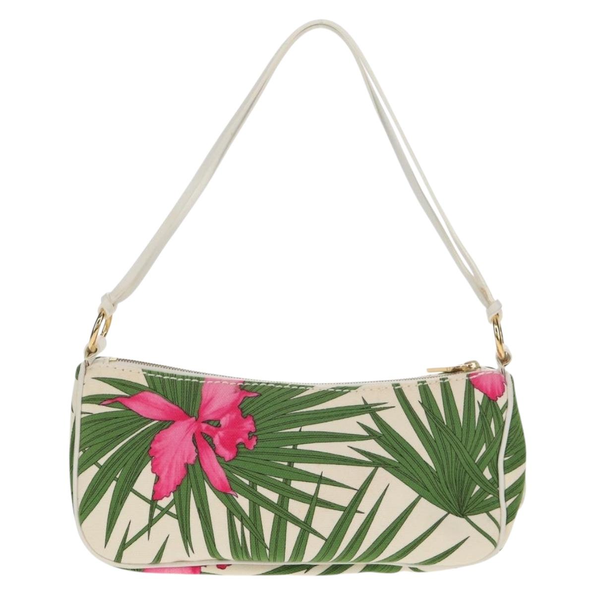 CELINE Accessory Pouch Canvas Green Gold Auth 153858V